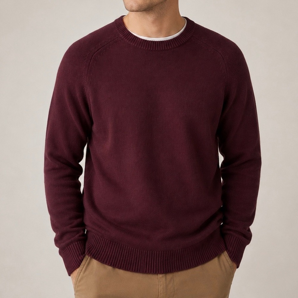 Arrow USA 1851 Mens Large Burgundy Cotton Crewneck Sweater Classic Knit Pullover